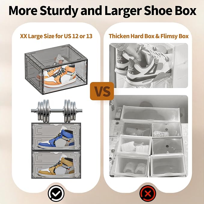 TOFWOF 10 Pack XX Large Shoe Organizer, Heavy-Duty Hard Thicken Plastic Clear - Image 6