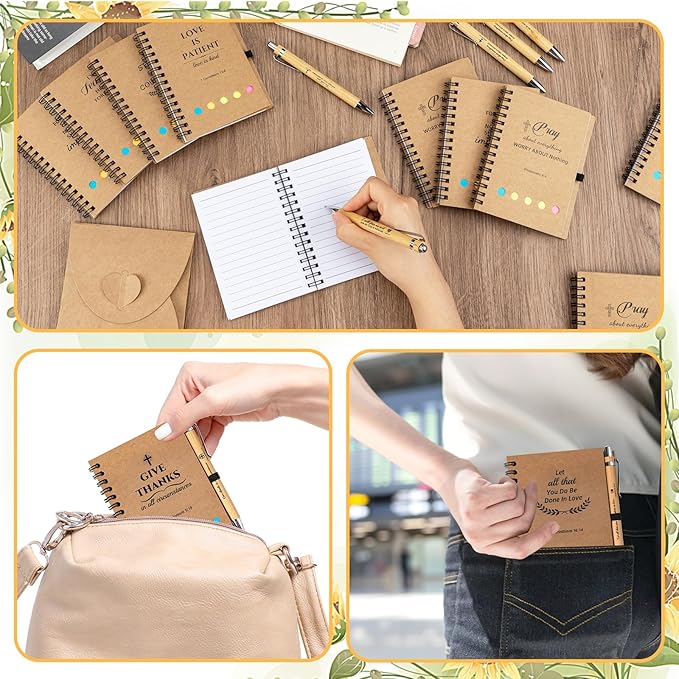 30 Sets Christian Gifts Bulk Prayer Journal Christian Spiral Notebooks with Bible Ballpoint Pens Religious Small Notepad Inspirational Church Gift for Women Men Sunday School Family Bible Study Groups-DeskLoop Office