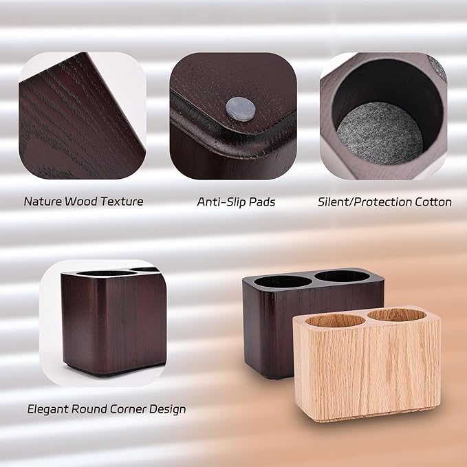 Oak Solid Wood Pen &Pencil Holder for Desk, Office Stationery Organizer, Table Pencil Cup Stand,Desk Accessories Holder, Two Cups Practical Design. (Espresso)-DeskLoop Office