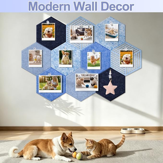 10PCS Hexagon Cork Board Tiles, Self-Adhesive Felt Bulletin - Image 4