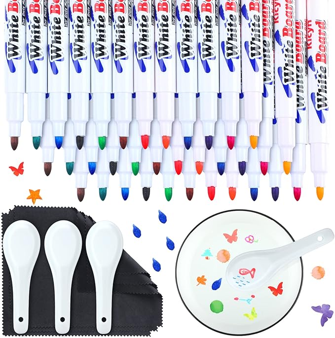 Teling 36 Pcs Magic Drawing Pen Bundle 12 Colors Magical Water Painting Pens for Kids Create Magic Pen Floating Ink Drawings Set with Spoons and Towel, Tattoo Water Marker Xmas Gift for Boy and Girl-DeskLoop Office
