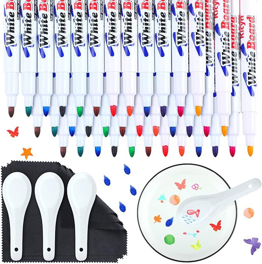 Teling 36 Pcs Magic Drawing Pen Bundle 12 Colors Magical Water Painting Pens for Kids Create Magic Pen Floating Ink Drawings Set with Spoons and Towel, Tattoo Water Marker Xmas Gift for Boy and Girl-DeskLoop Office