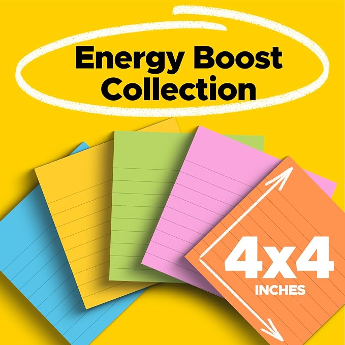 Post-it Super Sticky Notes, 4 x 4 in, Neon Fizz, 6 Lined Pads | School Supplies - Image 2