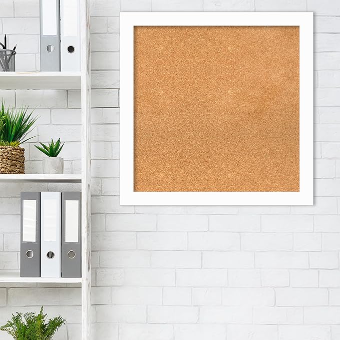Amanti Art Natural Cork Board for Wall, 27x27 Vision Board with White Frame, Medium Corkboard Office Decor for Home Organization, Casual Corkboard Pinboard to Display Items for Home Organization in-DeskLoop Office