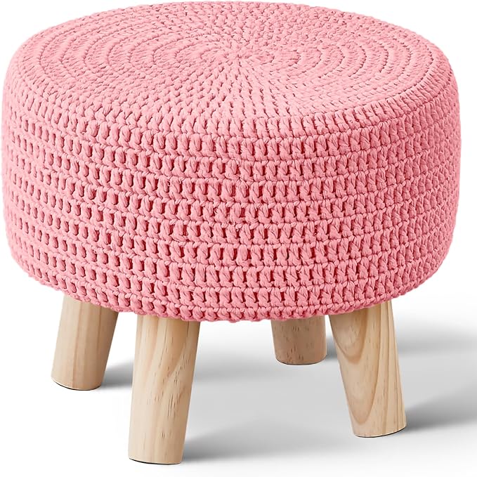 Wimarsbon Pouf Ottoman, 100% Cotton Knitted Boho Footstool, Round Footrest by Wimarsbon