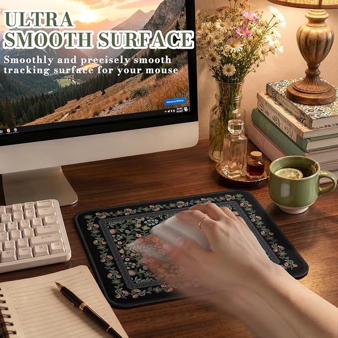 iCasso Aesthetic Small Floral Mouse Pad, Mini Portable Travel Mousepad - Image 3