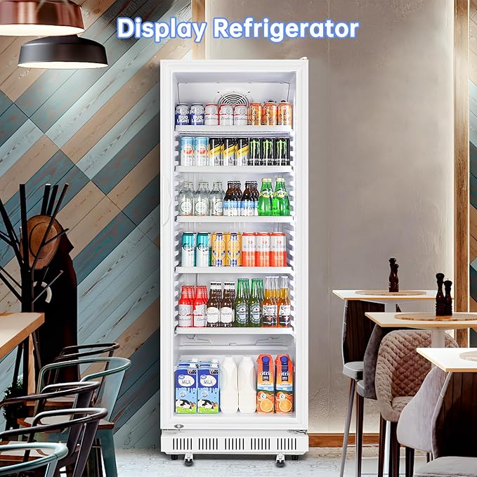 Commercial Beverage Refrigerator, 24.5 Inch 15 Cu. Ft. Drink Fridge, Display Refrigerator with Glass Door, Commercial Display Fridge with 5 Adjustable Shelves, for Shops, Restaurants, Bars-DeskLoop Office