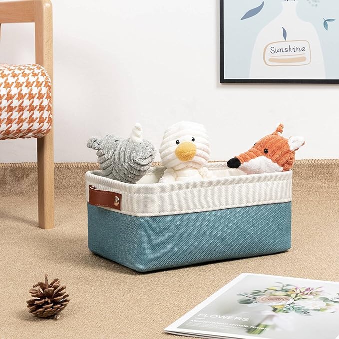 DULLEMELO Storage Baskets Bins for Organizing, Small Fabric Baskets for Shelves, Closets, Nursery, Home, Office, Empty Gift Baskets (6-Pack, White&Teal)-DeskLoop Office
