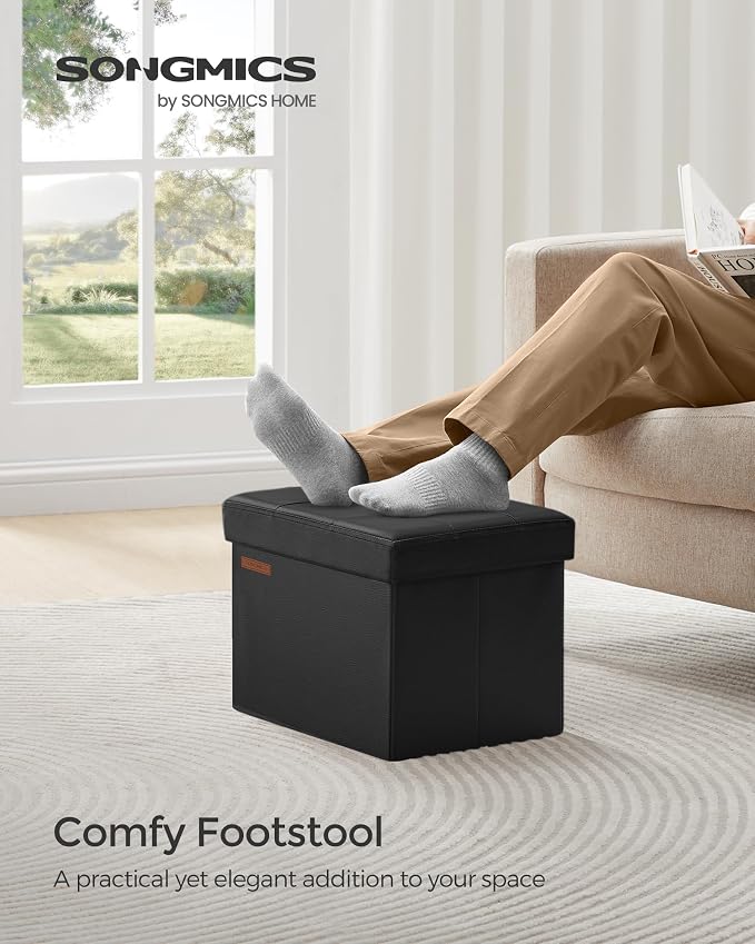 SONGMICS Small Folding Storage Ottoman, Foot Rest Stool, Cube Footrest - Image 3