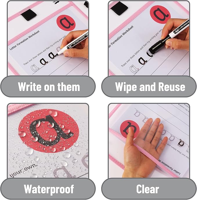 Mr. Pen- Reusable Dry Erase Pocket Sleeves, 24 Pack, Colorful | Clear Plastic - Image 6