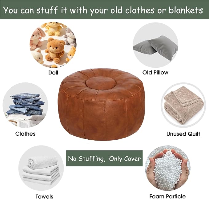 Thgonwid Unstuffed Moroccan Storage Pouf Foot Stool Ottoman Seat Handmade Faux - Image 4