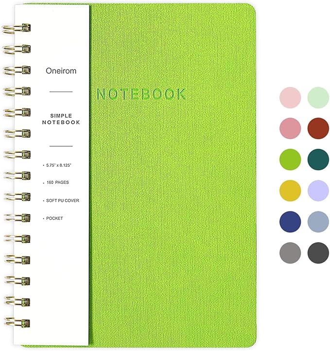 Lined Spiral Notebook College Ruled A5 Journal Book for Note Taking, 160 Pages Writing Journal for Office and Home School Supplies 5.75x8.125 inch - Light Green-DeskLoop Office