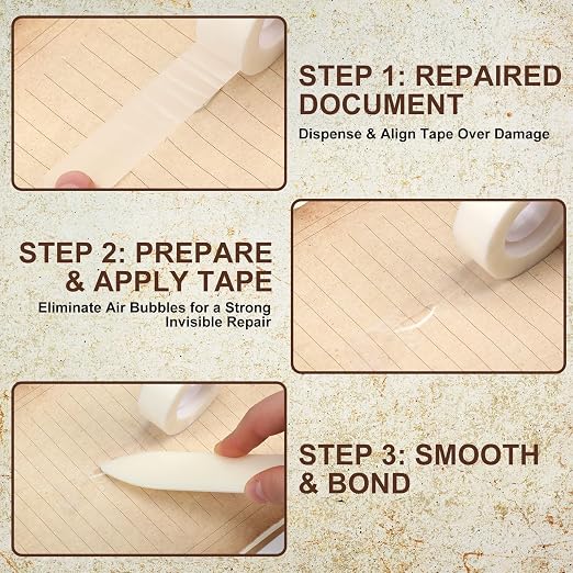 3 Rolls Archival Document Repair Tape Kit Book Repair Acid-Free Tape - Image 2