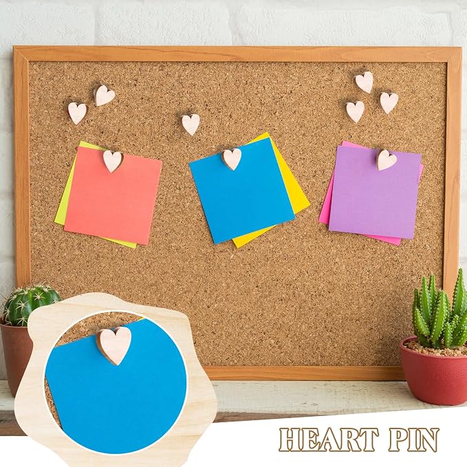 Sawysine 80 Pcs Wood Push Pins, Hearts Cute Thumb Tacks Decorative Push Pins - Image 7