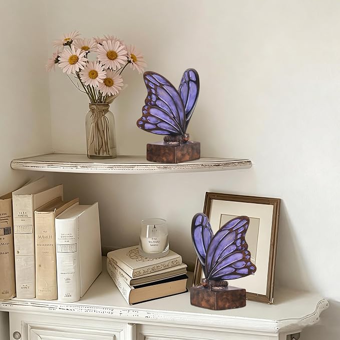 Vintage Purple Butterfly Bookends, Resin Book Ends - Image 9