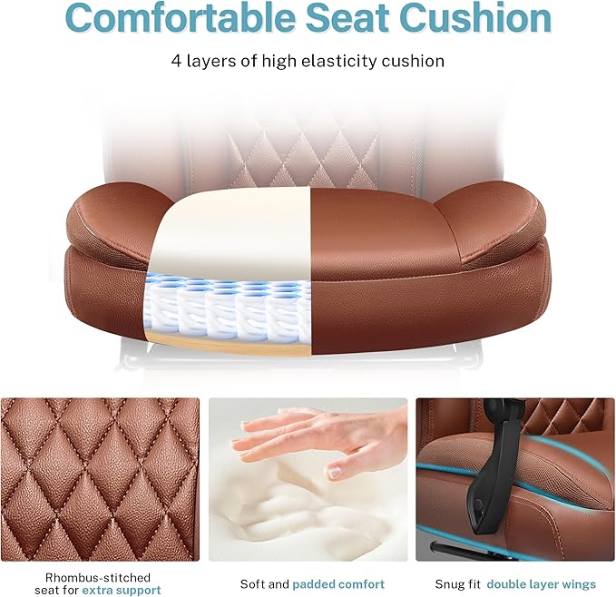 Executive Leather Office Chair, Big and Tall Office Chair with Footrest Home Office Desk Chairs, Ergonomic Computer Desk Chair with Lumbar Support, Reclining Office Chairs with Adjustable Angle-DeskLoop Office