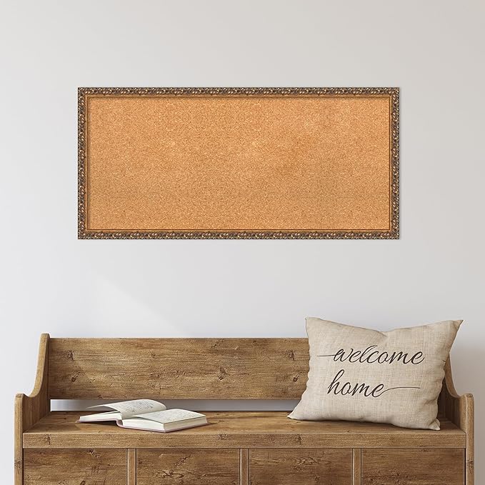 Amanti Art Natural Cork Board for Wall, 18x38 Vision Board with Bronze Frame, Medium Corkboard Office Decor for Home Organization, Traditional Corkboard Pinboard to Display Items for Home-DeskLoop Office