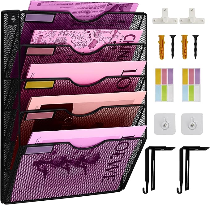 5 Pockets Mesh Wall File Holder Organizer Office Hanging File Folder Magazine by ideallife