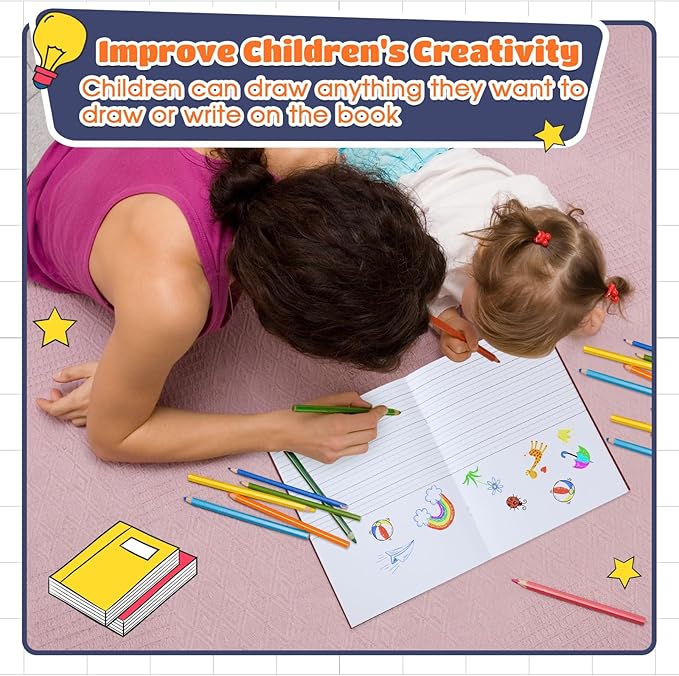 Henoyso 12 Pcs 120 Pages Primary Composition Notebooks K-2 9 3/4 x 7 1/2 Inch Journals Primary Journals Blank Books for Kids to Write Stories Kindergarten (Dark Color)-DeskLoop Office