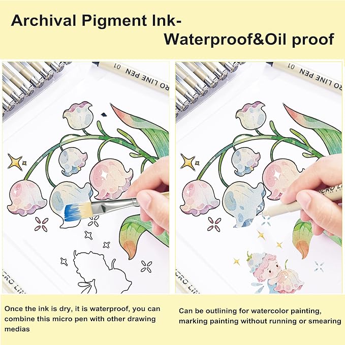 Micro Fineliner Pens 6Pcs 0.25mm/Set, Ultra Fine Fineliner Pen, Water-based Black Pigment Ink, Drawing Journaling Doodling Supplies for Artists, Designers, Students-DeskLoop Office