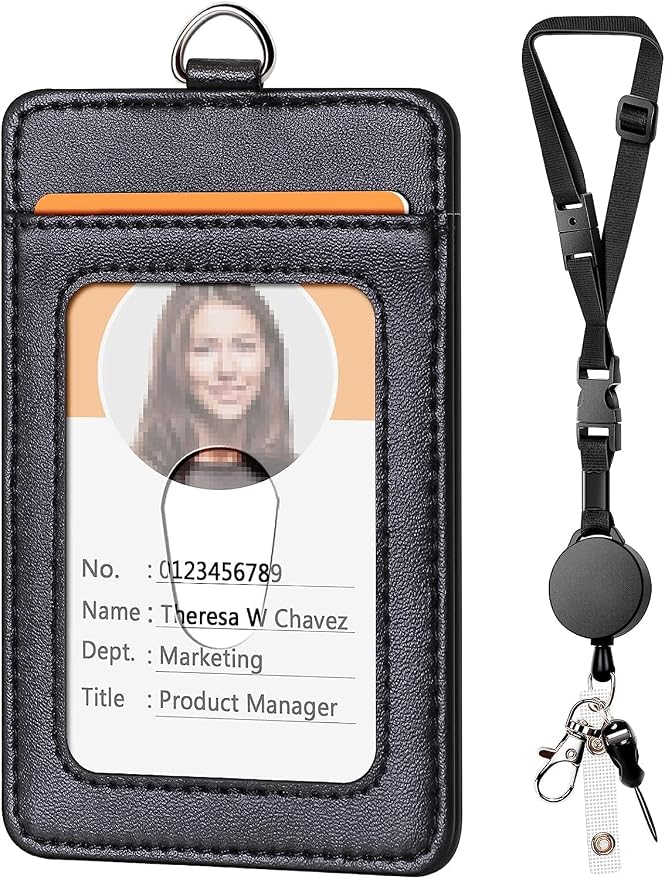 Leather Badge Holder and Adjustable Retractable Lanyards, Quick Release Buckle by Coloryourlife