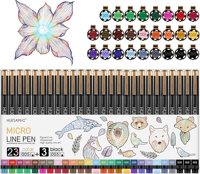 huesamhi 005 Micro Pen 23 Colors and 3 Black 0.20mm Fine Tip Waterproof Ink by Unknown