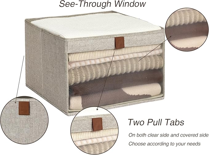 StorageWorks Closet Storage Bins, Extra Large Storage Baskets with Clear Window and Handles, Foldable Fabric Organizer for Clothes, Shelves, Brown and Beige, 3 Pack-DeskLoop Office