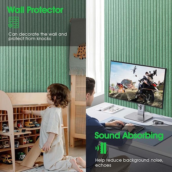 Large Cork Board for Office, 8 Pack Felt Wall Tiles with Slat Wall Paneling and Safe Removable Adhesive Tabs, Felt Bulletin Board Pin Board Cork Boards for Walls (Sage Green)-DeskLoop Office