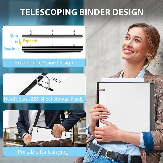 WOT I 1 Inch Telescoping 3 Ring Binder 12-Pack, Expandable Flexible Binder - Image 3