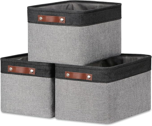 DULLEMELO Fabric Baskets for Storage, Rectangular Fabric Storage Bins Collapsible, Perfect for Shelves, Closets, Nursery, Empty Gift Baskets (3-Pack Medium-15 inch X 11 inch X 9.5 inch , Black&Grey)-DeskLoop Office