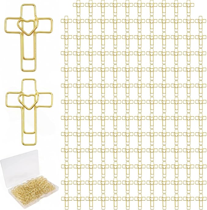 150 PCS Gold Heart Cross Paper Clips, Journaling, Church Events, Teacher by Unknown