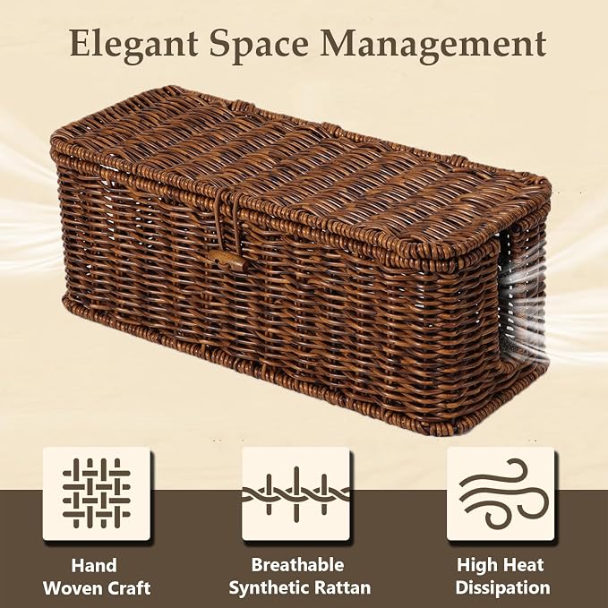 BROWNLILY Cable Management Box, Rattan Style Cord Organizer - Image 3