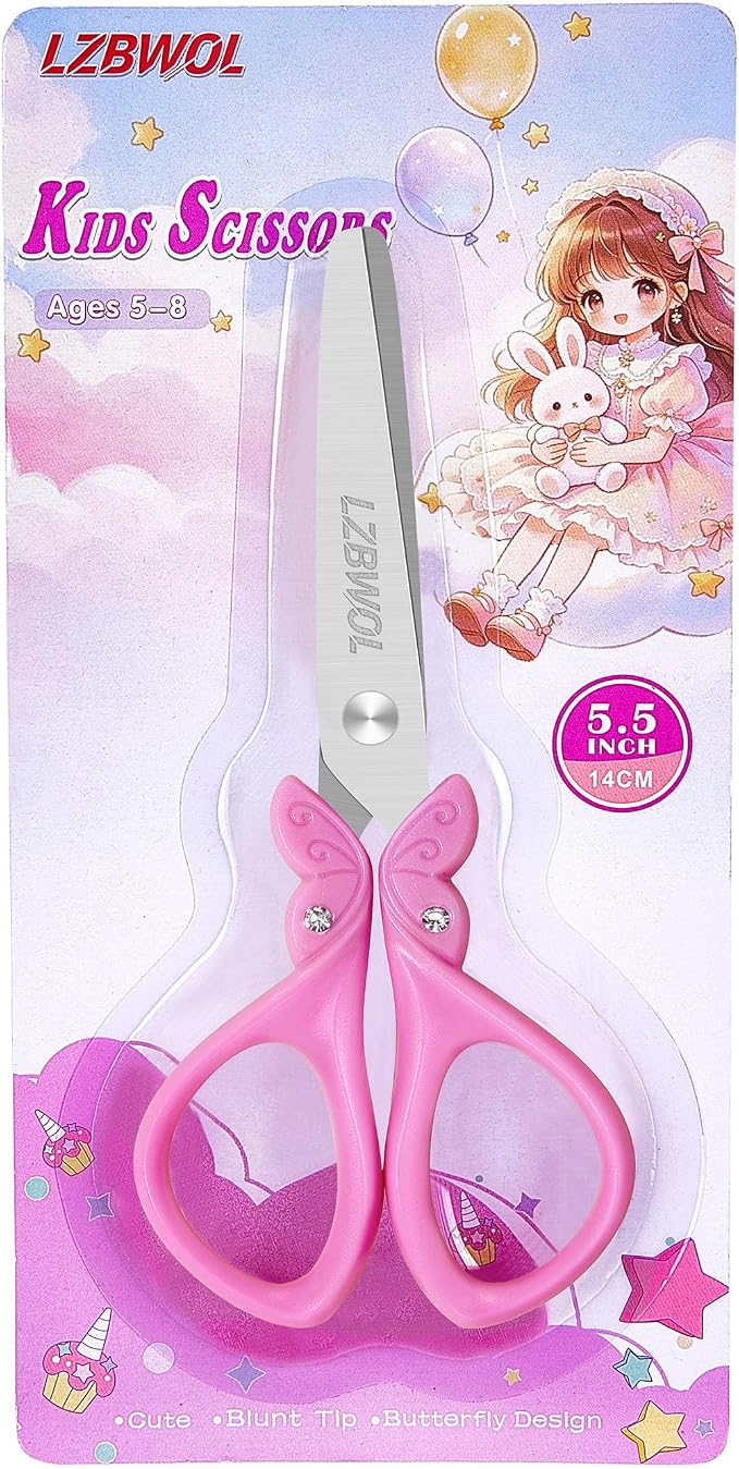 Kids Scissors Ages 5-8, 5.5" Safety Blunt Tip by LZBWOL