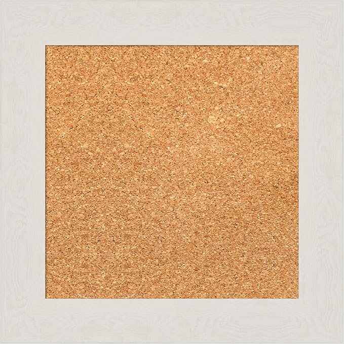 Amanti Art Natural Cork Board for Wall, 15x15 Vision Board with White Frame, X-Small Corkboard Office Decor for Home Organization, Country Rustic Corkboard Pinboard to Display Items for Home-DeskLoop Office