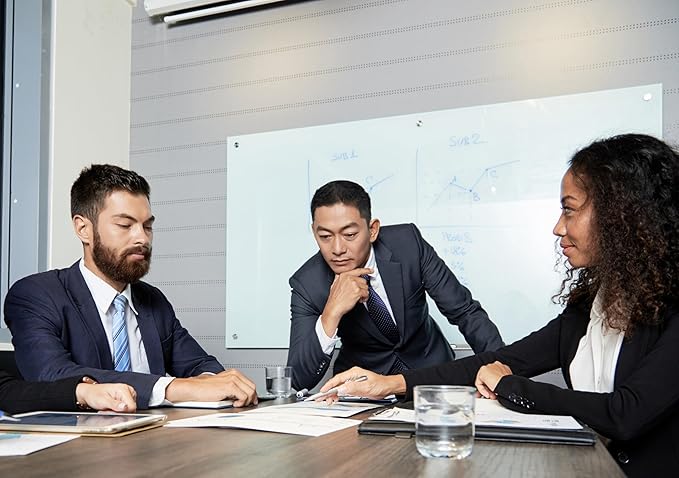 J&J worldwide Glass Whiteboard 6' x 3', Frosted Glass Dry Erase Board Non-Magnetic, Semi-Transparent, Includes Markers, Marker Tray, Eraser for Wall, Office, Home, School-DeskLoop Office