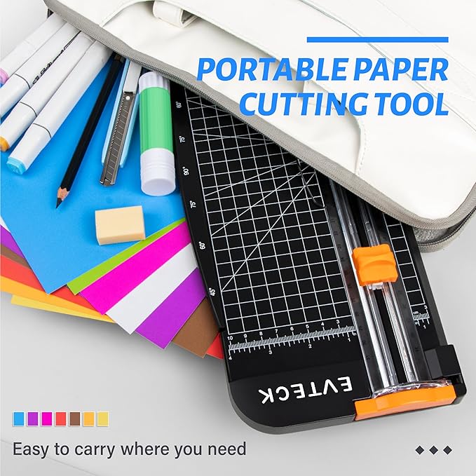 Evteck Paper Cutter 12 Inch Paper Trimmer Slider Crafting Scrapbooking Supplies for A4 Vinyl Photo Cardstock with Security Blade and Foldable Ruler-DeskLoop Office