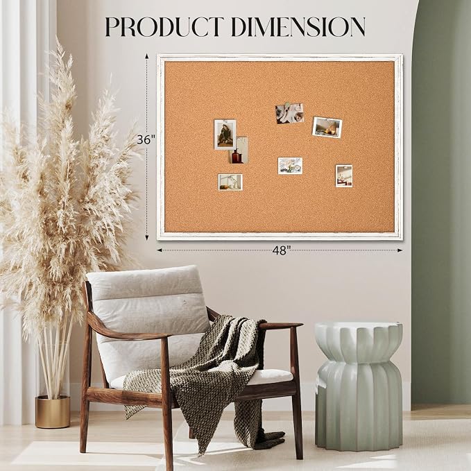 Large Cork Bulletin Board, Rustic White Wooden Frame | Corkboard - Image 6