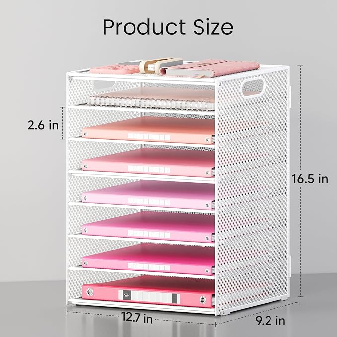 Lavatino 8-Tier Letter Tray Desk Paper Organizer, Mesh File Tray Organizer - Image 3