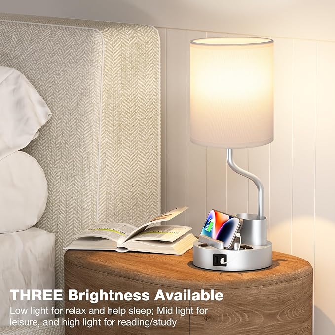 Grey Bedside Table Lamps for Bedroom Set of 2 - Image 4