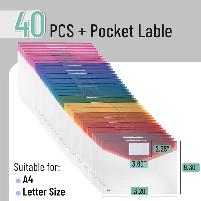Mr. Pen- Clear Plastic Envelopes File Folders, 40 Pack, Letter Size | Colorful - Image 2