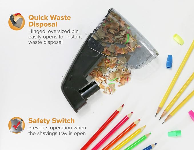 Bostitch Office Battery Pencil Sharpener, Hinged Tray, Colored Pencil Compatible - Image 6