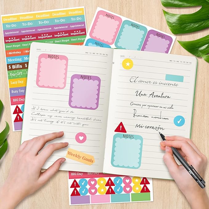 B1ykin Hardcover Ruled Journal Notebook with Planner Stickers, 196 Pages PU Leather Journal Notebook Journals Diary Notepad for Writing Travel Business Work School College Taking (Black Cat Floral)-DeskLoop Office