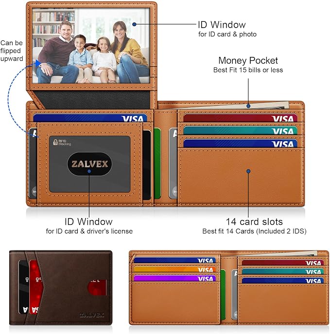 Wallet for Men Slim RFID Blocking Leather Credit Card Holder Wallet for 14 Cards - Image 2