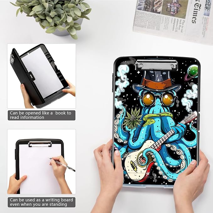 Clipboard with Storage, High Capacity Blue Octopus with Glasses Storage - Image 4