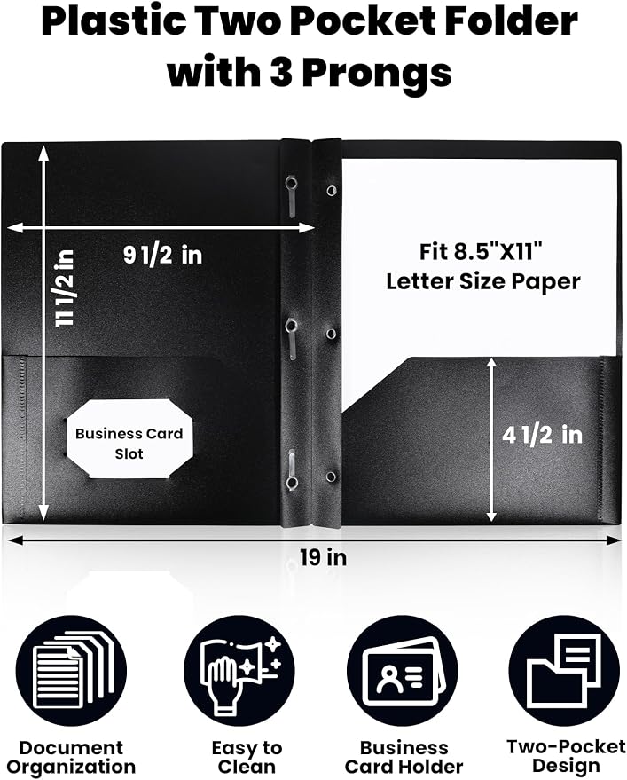 SUNEE 12-Pack Black Plastic Folders - Image 2
