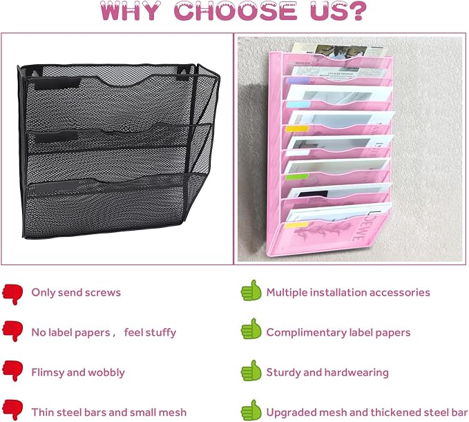8 Pockets Mesh Wall File Holder Organizer Office Hanging File Folder Magazine - Image 5