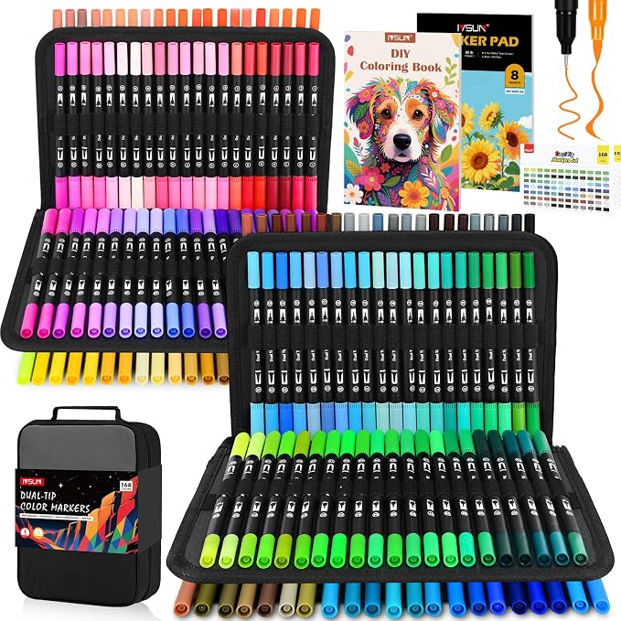 IVSUN Dual Brush Marker Pens, 168 Colors Art Markers Set by IVSUN