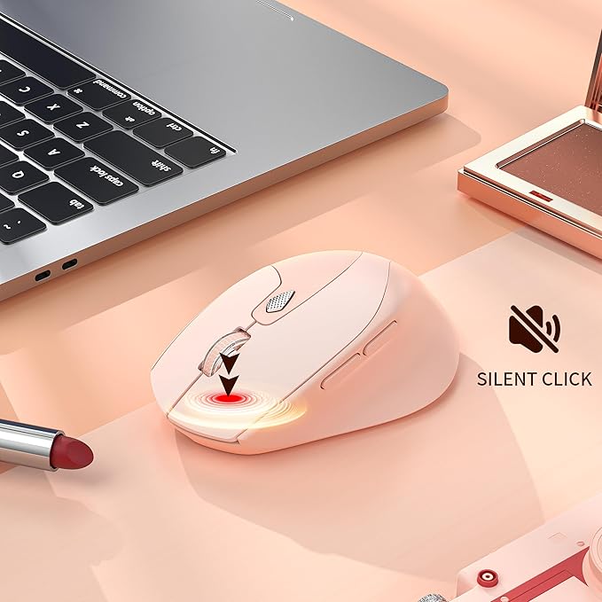 TENMOS M7 Bluetooth Mouse, Rechargeable Dual Mode BT5.1+ 2.4GHz USB Silent Wireless Bluetooth Mouse with Type C Adapter & Battery Indicator, Ergonomic Design for Laptop, iPad, MacBook - Light Pink-DeskLoop Office