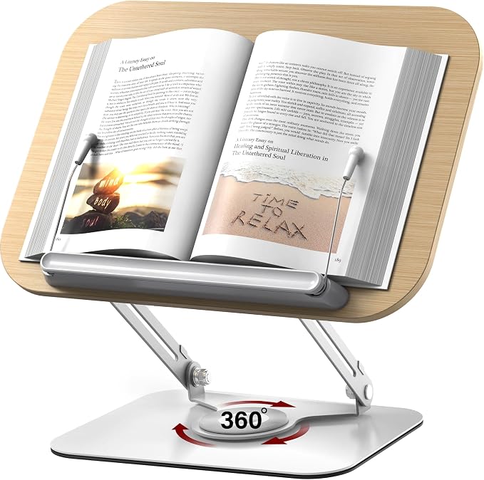 Adjustable Book Stand for Reading – Durable Build Quality, 360° Rotating Base by Pandorama
