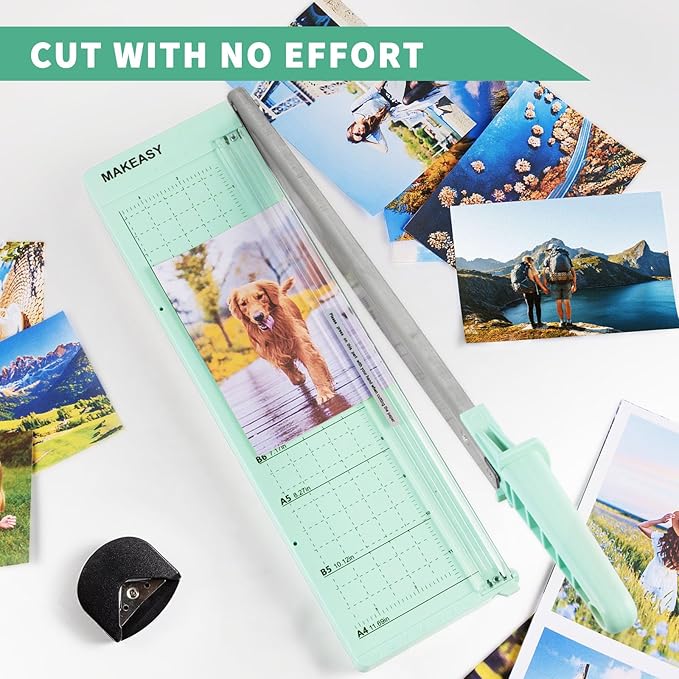 MAKEASY Paper Cutter 12 Inch, Guillotine Paper Cutter with 8 Sheet Capacity, Heavy Duty Paper Cutter for Cardstock, Paper Trimmer for Crafting, Classroom and Office, Green-DeskLoop Office